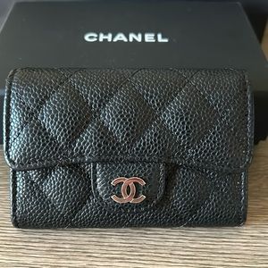 🔥 CHANEL Classic Flap Card Holder Black Caviar Leather Silver Metal‼️SOLD OUT‼️